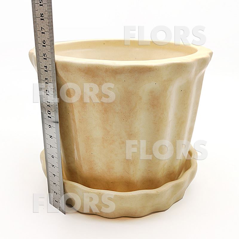 Горшок керамика №01 с подст. Бежевый