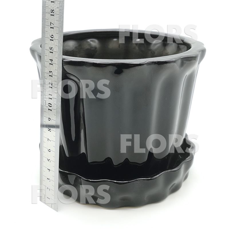 Горшок керамика №01 с подст. Черный