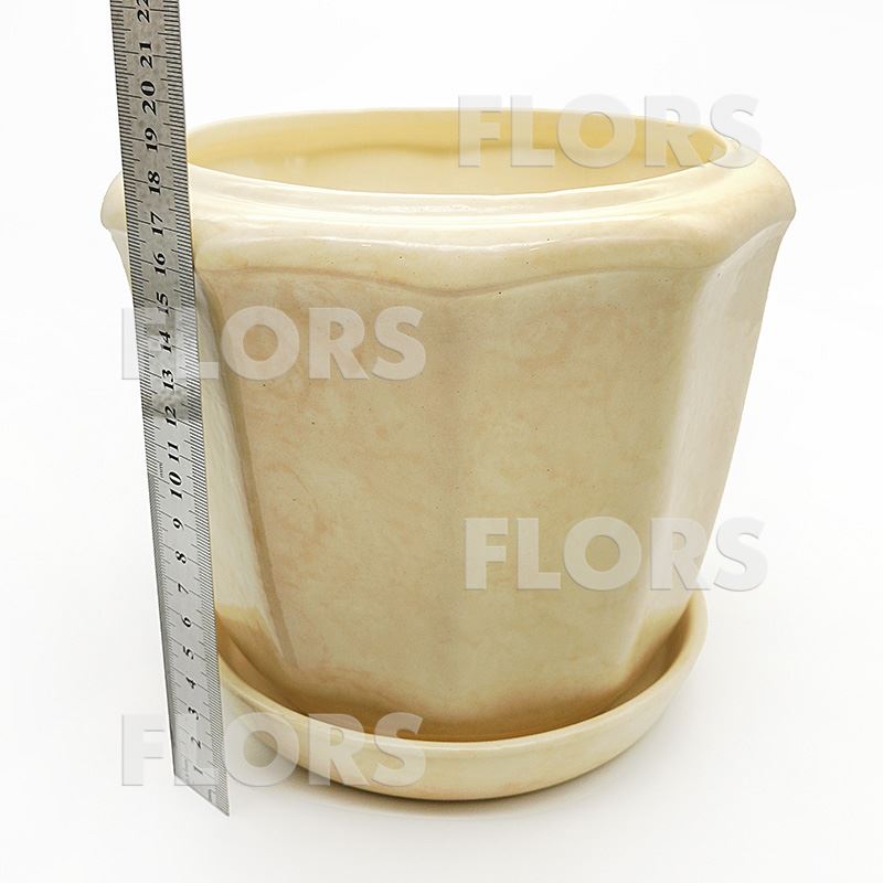 Горшок керамика №20 с подст. Бежевый