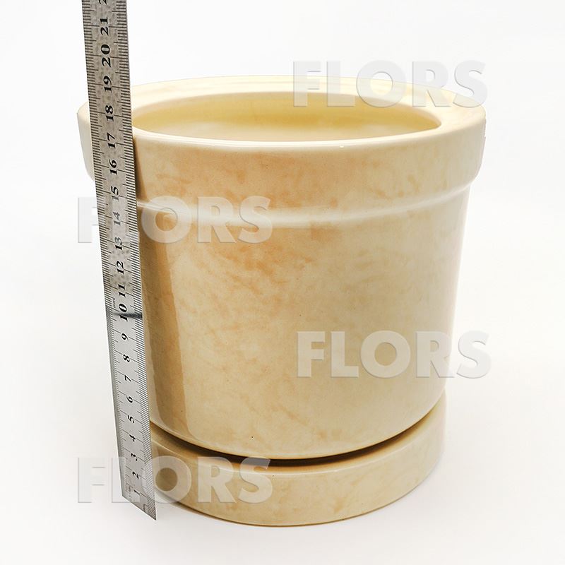 Горшок керамика Цилиндр №01 с подст. Бежевый