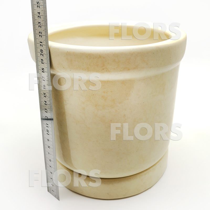 Горшок керамика Цилиндр №02 с подст. Бежевый