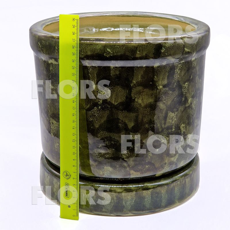 Горшок керамика Цилиндр №04 с подст. Зеленый