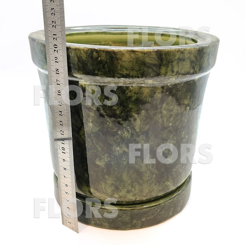 Горшок керамика Цилиндр №02 с подст. Зеленый