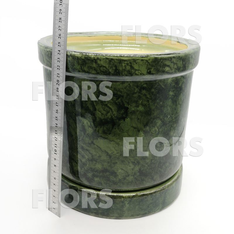 Горшок керамика Цилиндр №03 с подст. Зеленый