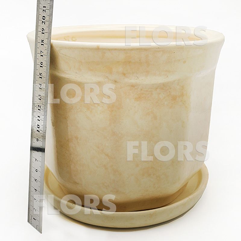 Горшок керамика №02 с подст. Бежевый