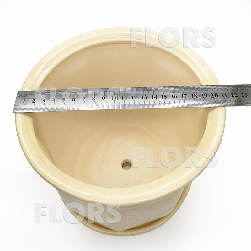 Горшок керамика №02 с подст. Бежевый