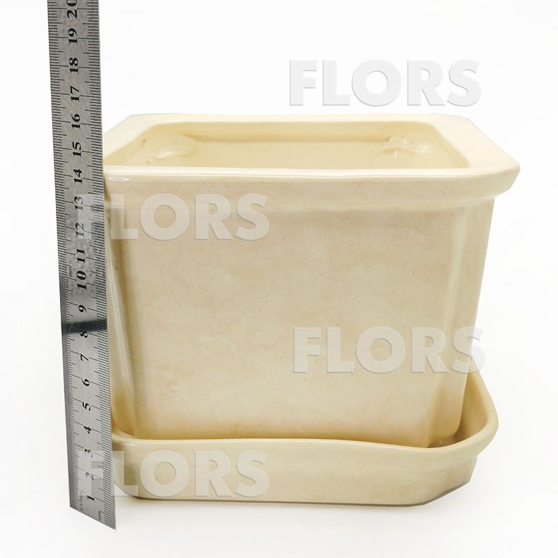 Горшок керамика №03 с подст. Бежевый