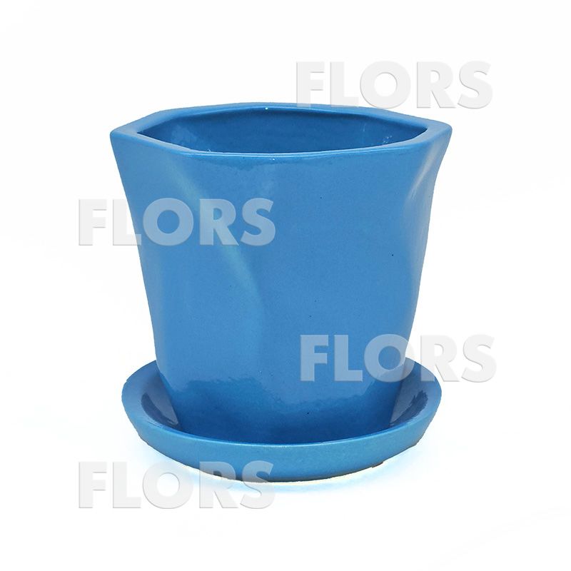 Комплект из 2-х горшков керамика Грани голубой