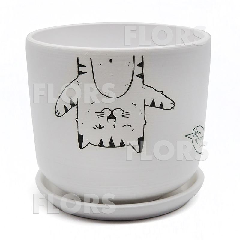 Горшок керамика Цилиндр Мяун белый