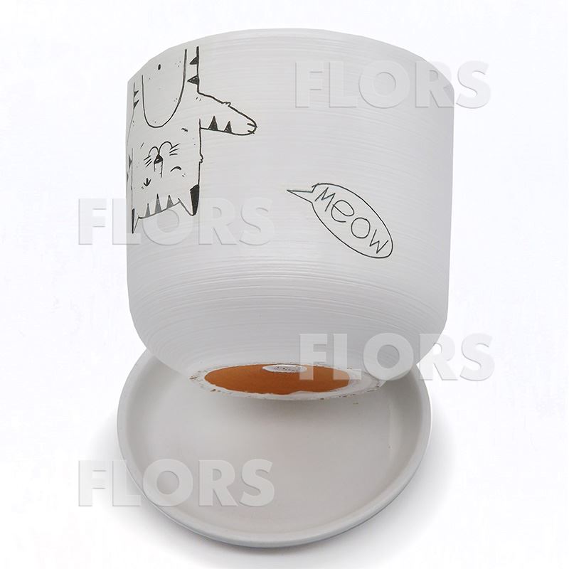 Горшок керамика Цилиндр Мяун белый