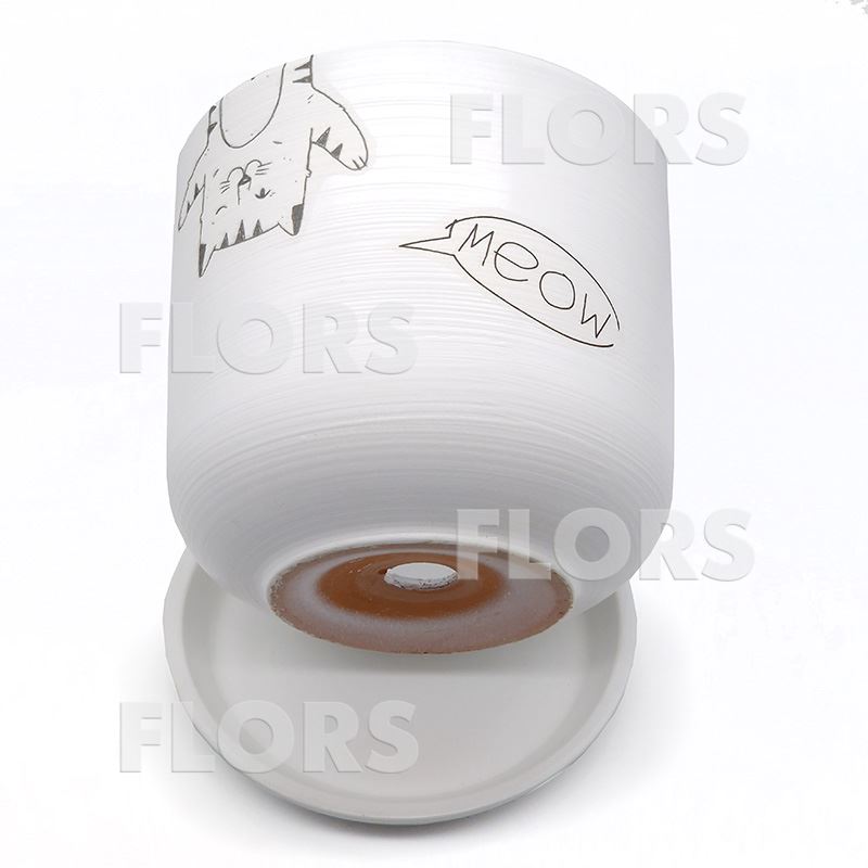 Горшок керамика Цилиндр Мяун белый