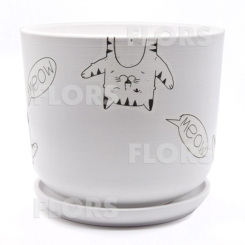 Горшок керамика Цилиндр Мяун белый