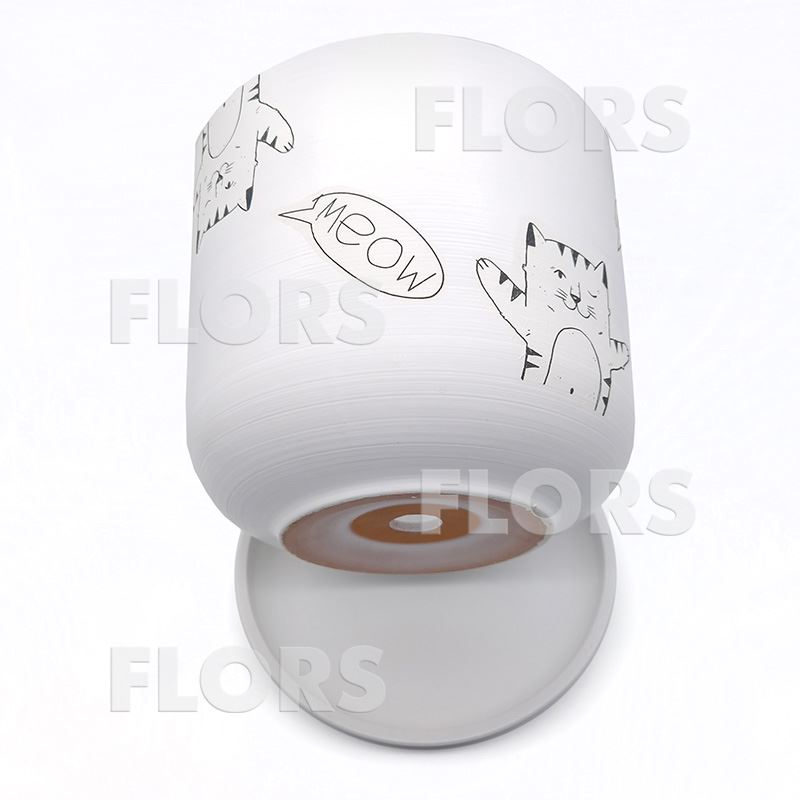 Горшок керамика Цилиндр Мяун белый